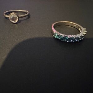 Elegant Silver and Blue Gemstone Ring Set